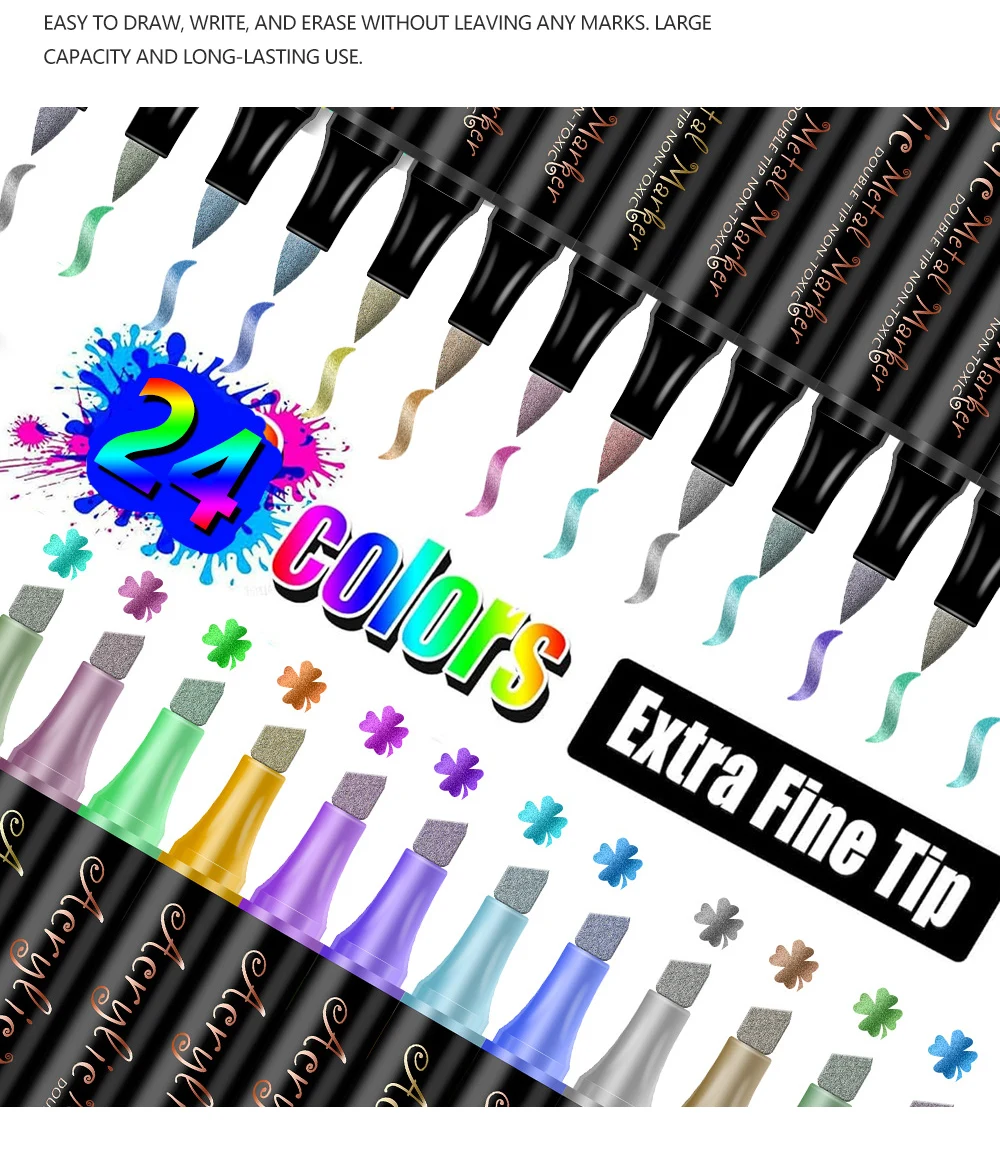 12/24 farben Set Doppel Kopf Punkt Stift Acryl Propylen Metall Marker Stift Hand Konto Gemälde Feine Kunst Pinsel Für karton – Detail 6
