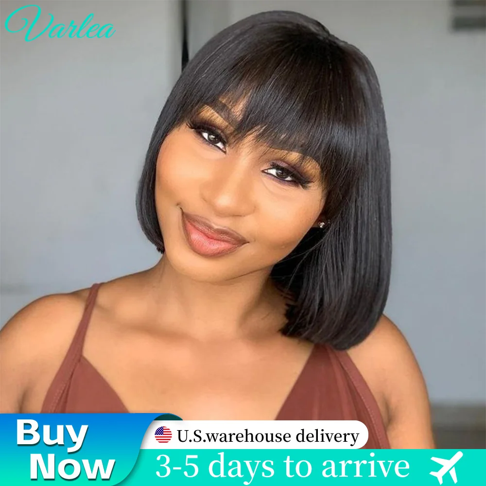 

Varlea 200% Плотность Полная машинная кость Прямые парики из натуральных волос Короткий боб Парик из натуральных волос с челкой Натуральный черный парик для женщин