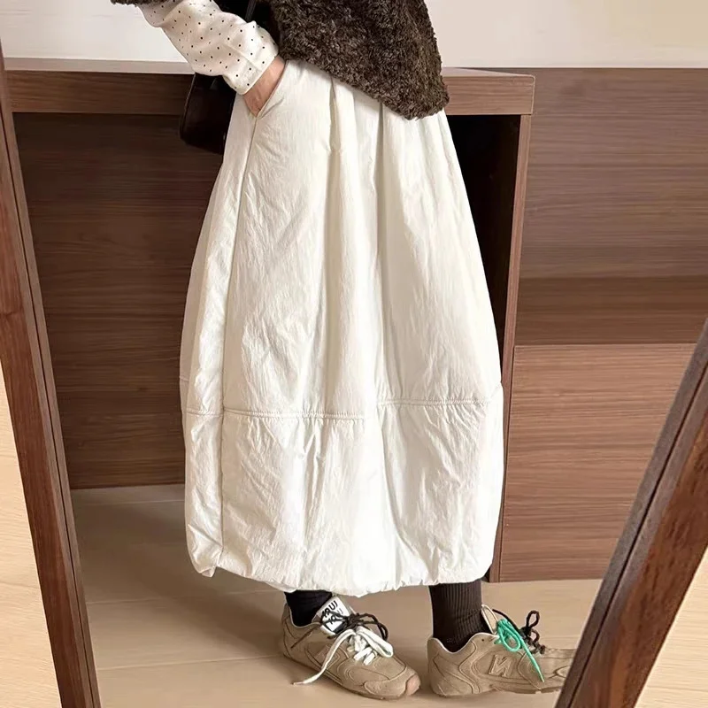 Gepolsterter, gesteppter Rock mit Blasensaum, jugendliches, warmes, vielseitiges Midi-Rock für Damen und Teenager, gemütliches Winter-Casual-Büro-Urlaubsoutfit