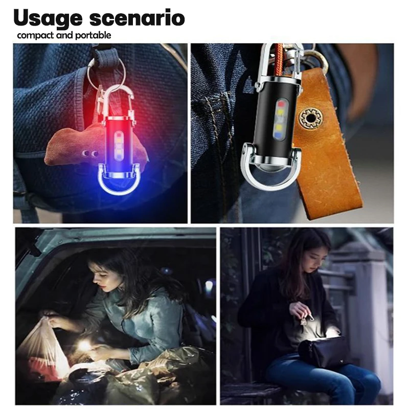 多機能防水ミニLED懐中電灯 - ハイキング、キャンプ用高輝度ビーム付きUSB充電式キーホルダースポットライト