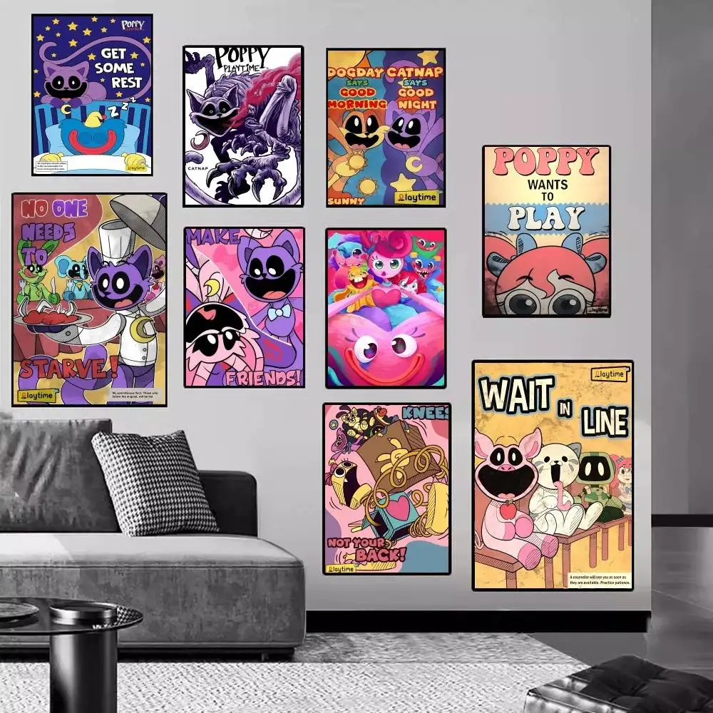 الرعب لعبة فيديو P-Poppys-Playtime ذاتية اللصق ملصق فني ريترو كرافت ورقة ملصق DIY بها بنفسك غرفة بار مقهى ملصقات طلاء جدران