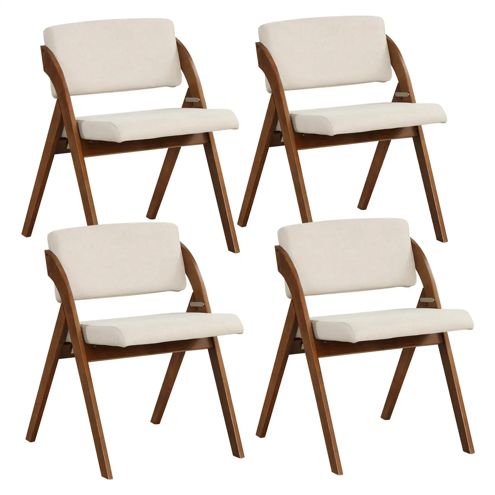 Set of 4 Dining Chairs Folding Kitchen Chair with Rubber Wood Legs Padded Seat