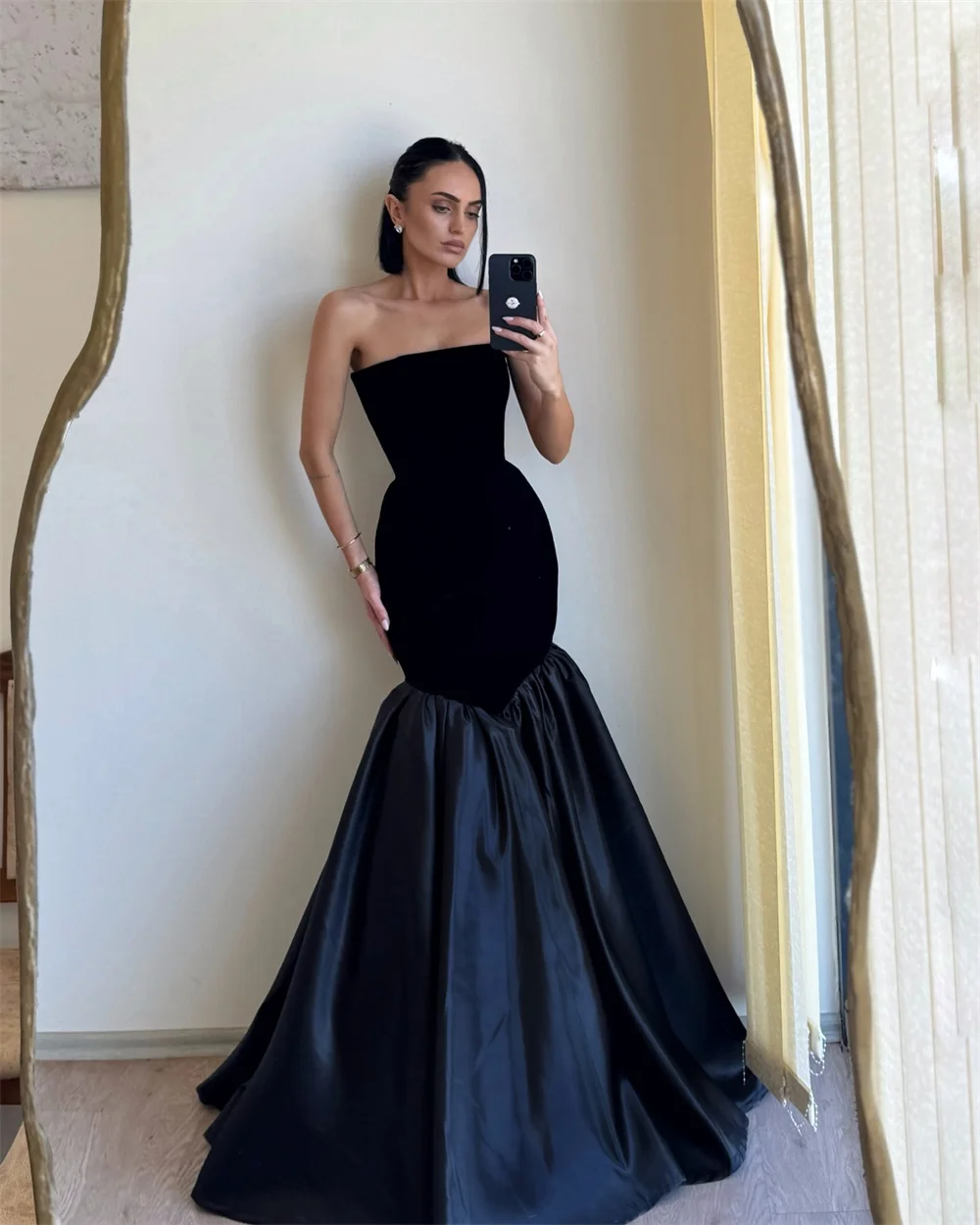 

Pleat Strapless Elegant Party Dress Sleeveless Long Ball Mermaid Evening Dress Floor Length Formal Prom Gown Customized