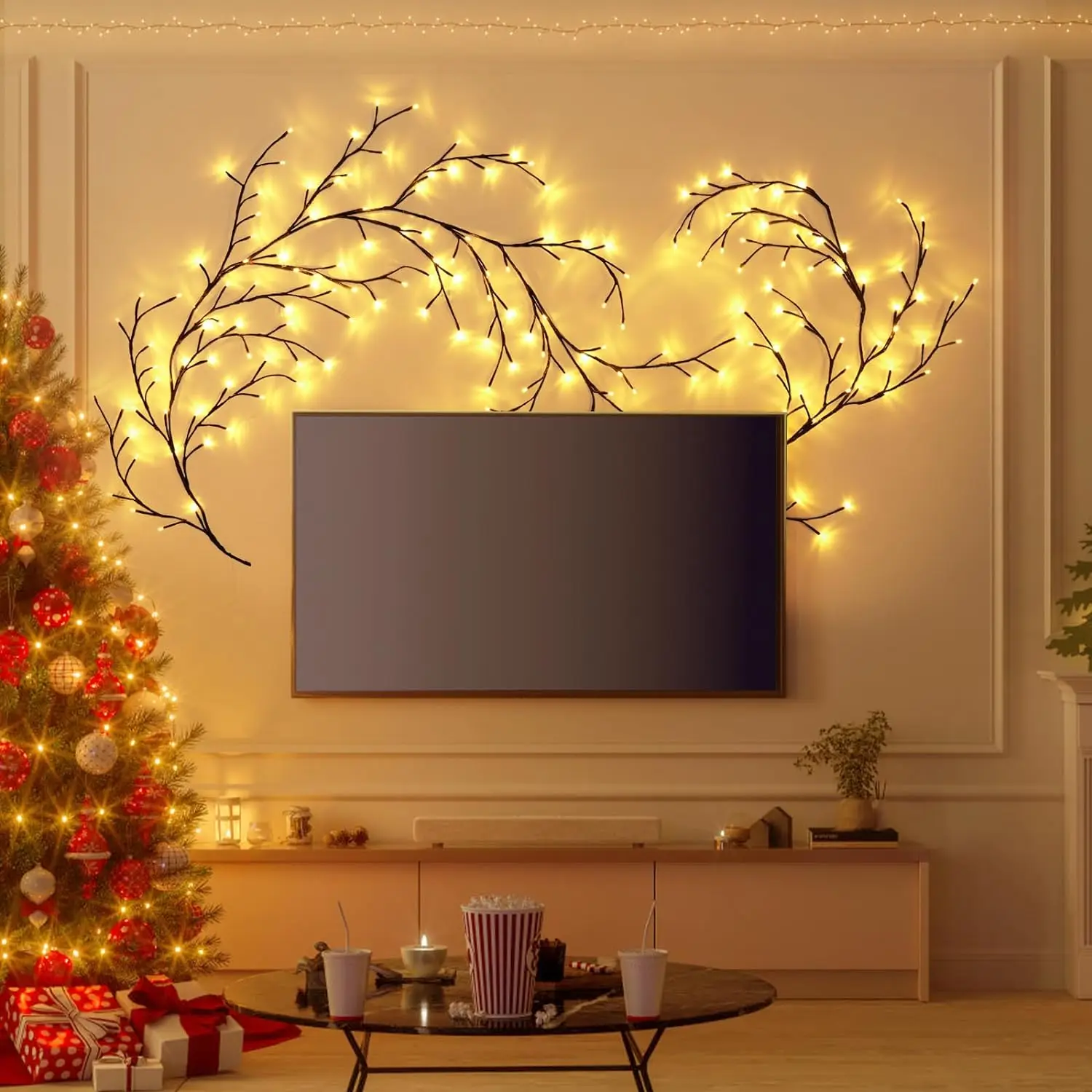 72/96 LEDS USB Willow Vine Branch Lights 8 Modes Warm White Light for Wall Room Kitchen Coffee Shop Christmas Halloween Decor