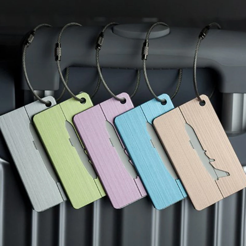 Aluminium Alloy Tag Bagagem, Bagagem Name Tags, Suitcase Address Label Holder, Acessórios de viagem, Moda