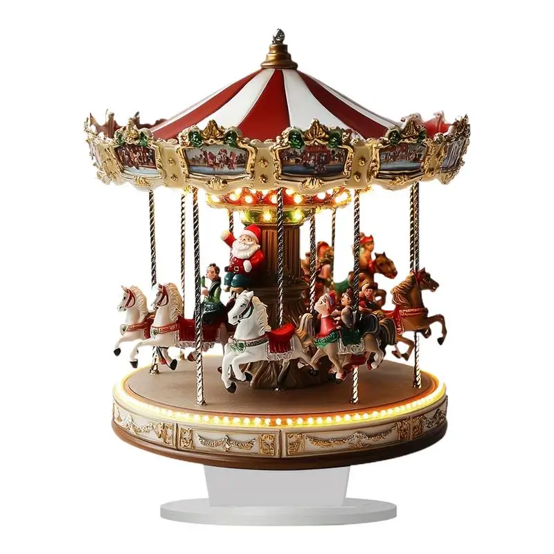 Christmas Carousel 2D Acrylic Festive Decoration Collectible Figurines Village Scene Tabletop Decorations for Kitchen & Bedroom