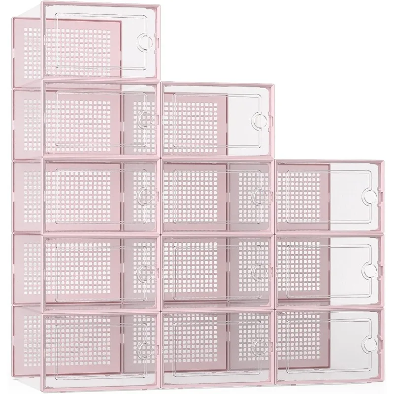 

X-Large Shoe Storage Boxes Organizers for Closet 12 Pack, Fit Size 11,Clear Plastic Stackable Sneaker Containers for Entryway