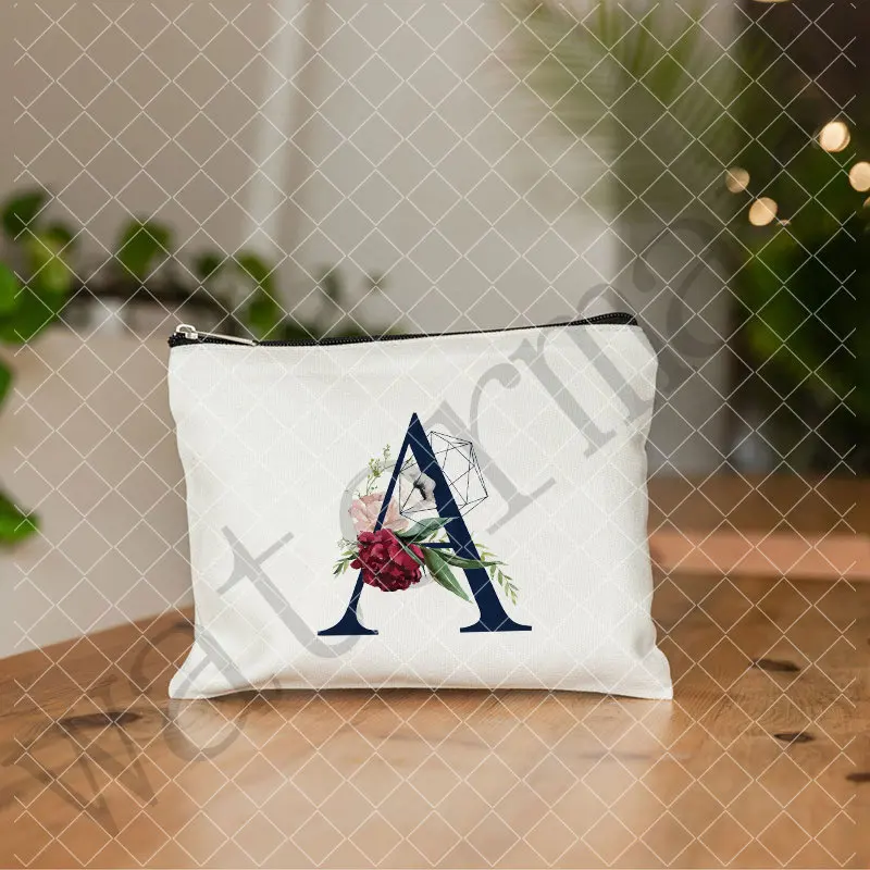 Monogram Cosmetic Zipper Pouches Woman Makeup Bag Bridesmaid Maid of Honor Holiday Wedding Bachelorette Party Gift Canvas