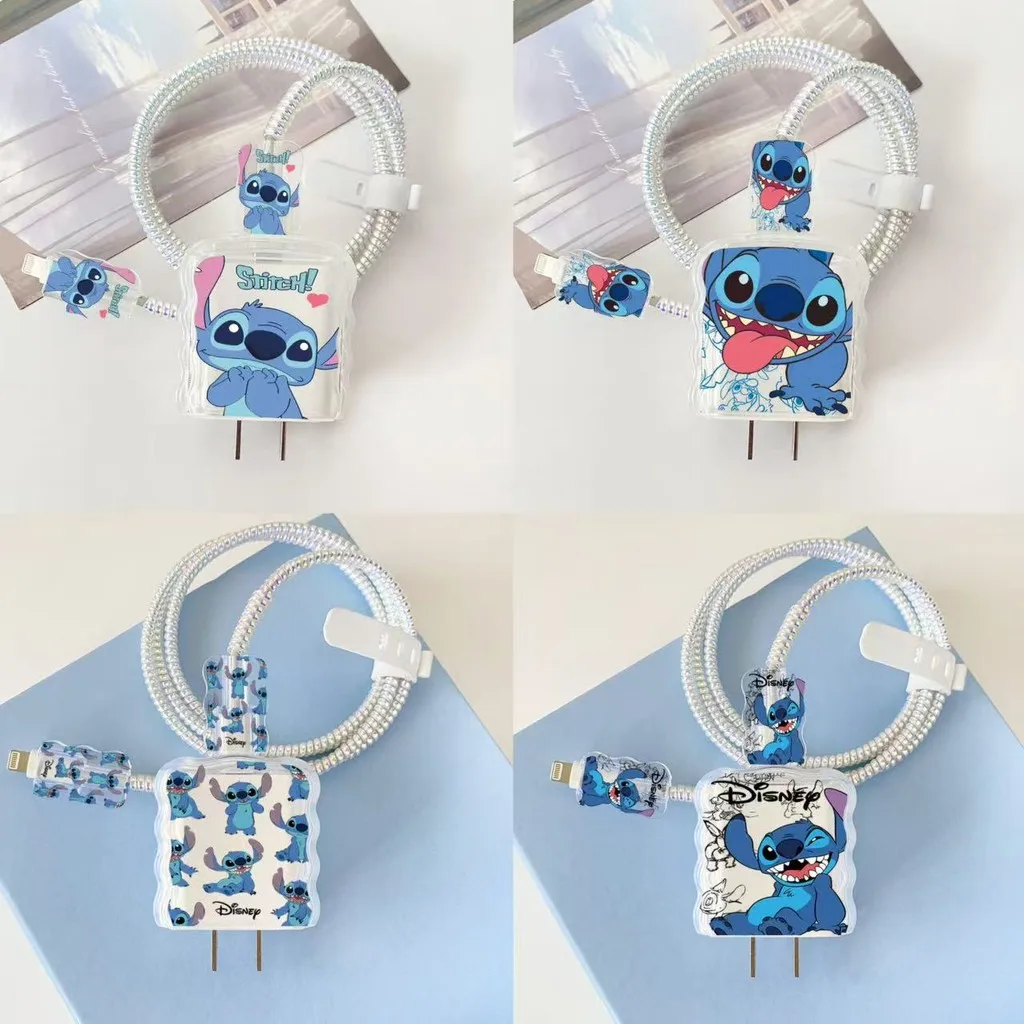 

5pcs/set Cartoon Stitch Charging Data Cable Protector Winder Accessories for Samsung Galaxy 25w Charger Protective Cover