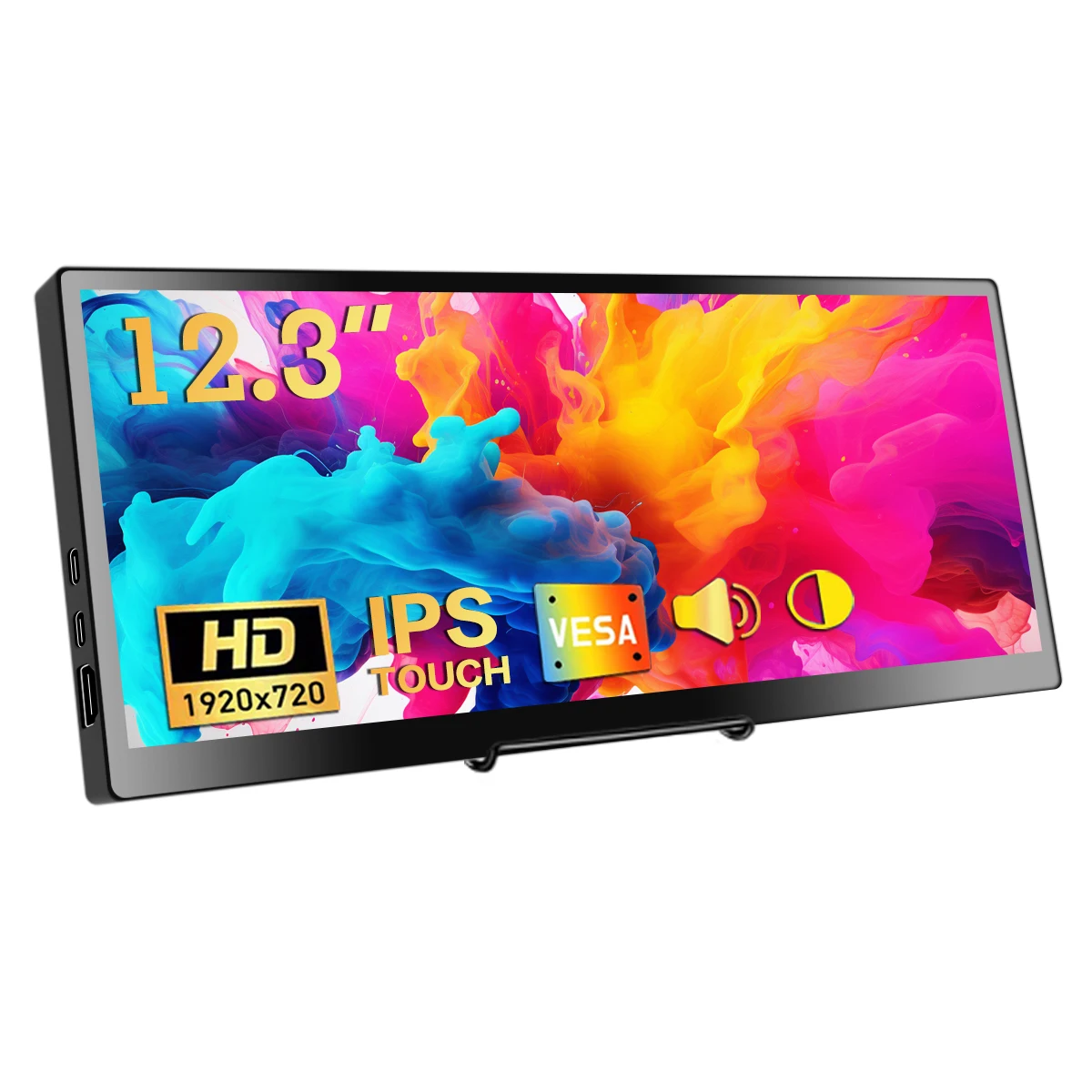 12.3인치 휴대용 모니터 롱 스트립 터치 IPS 스크린, C타입 HDMI 보조 화면, 맥/노트북/PC/엑스박스PS5/스위치 호환