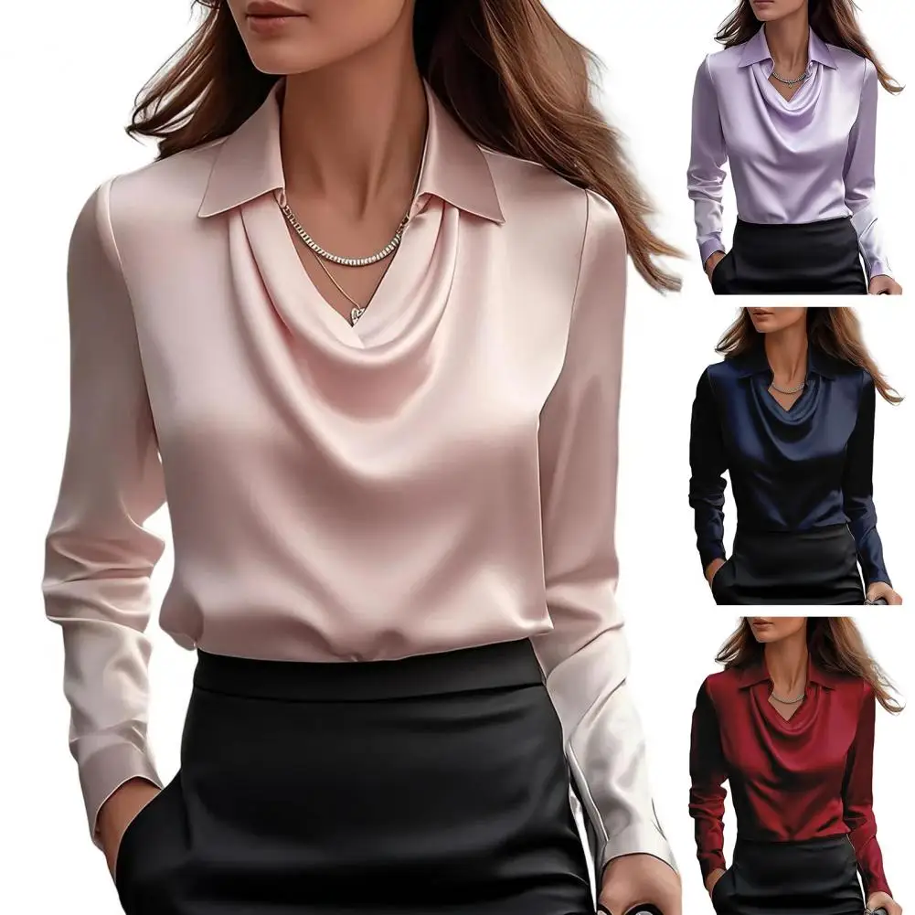 

Satin Long Sleeve Shirt Women Elegant Slik Tops Female Solid Color Office Blouse For Women Spring Autumn Pullover ﻿Satin Shirt