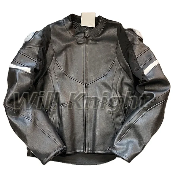 Willbros Motorcycle PU Synthetic Leather Riding Jacket Waterproof Racing Jacket with Protectors and Cotton Lining