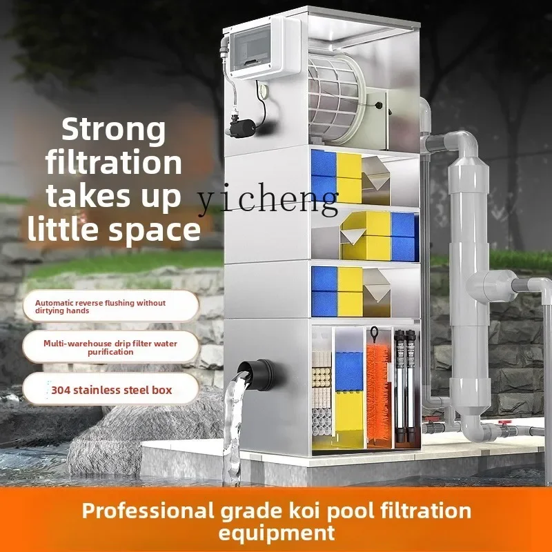 

TQH courtyard koi fish pond outdoor stainless steel drum purification water filter box automatic front backwash filter