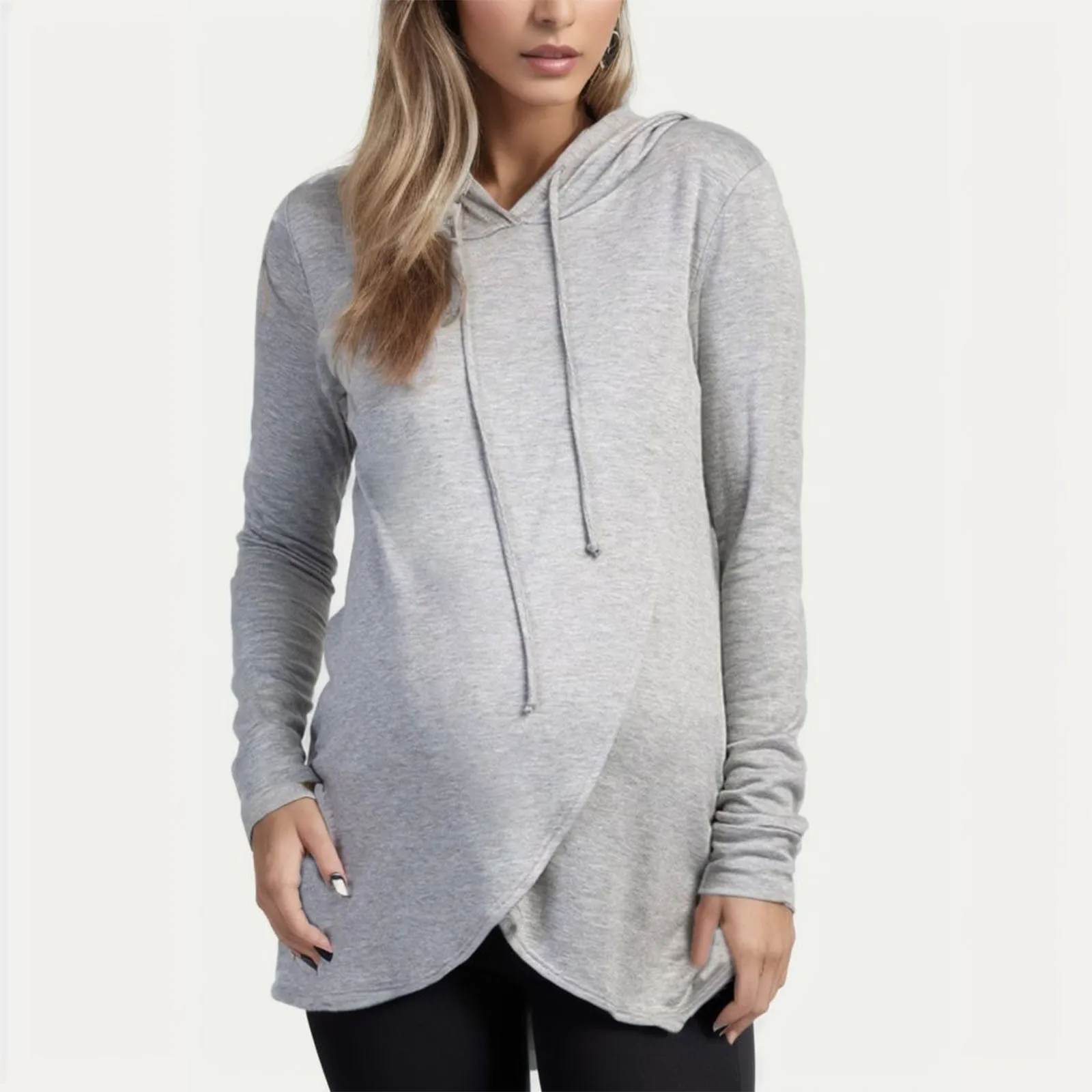 

2023 Maternity Hooded Sweater Tops Pregnant Long Sleeve Breastfeeding Blouse Women Nursing Top Mama Clothing Solid Color T-Shirt