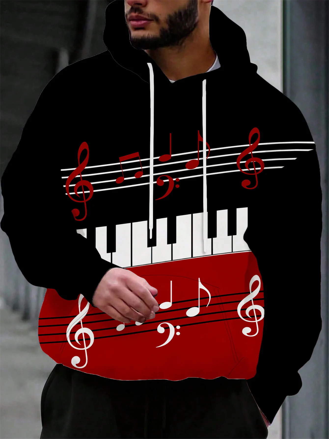 

Мужская толстовка с 3D принтом фортепиано, повседневный пуловер с музыкальными нотами, удобная посадка для повседневной одежды, женская толстовка с капюшоном, детская толстовка