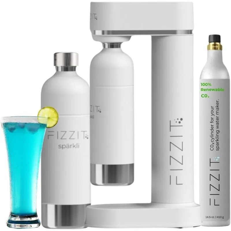 

White Stainless Steel Sparkling Water Maker Soda Maker Includes 1 x CO2 Cylinder & 1L White Stainless Steel Bottle