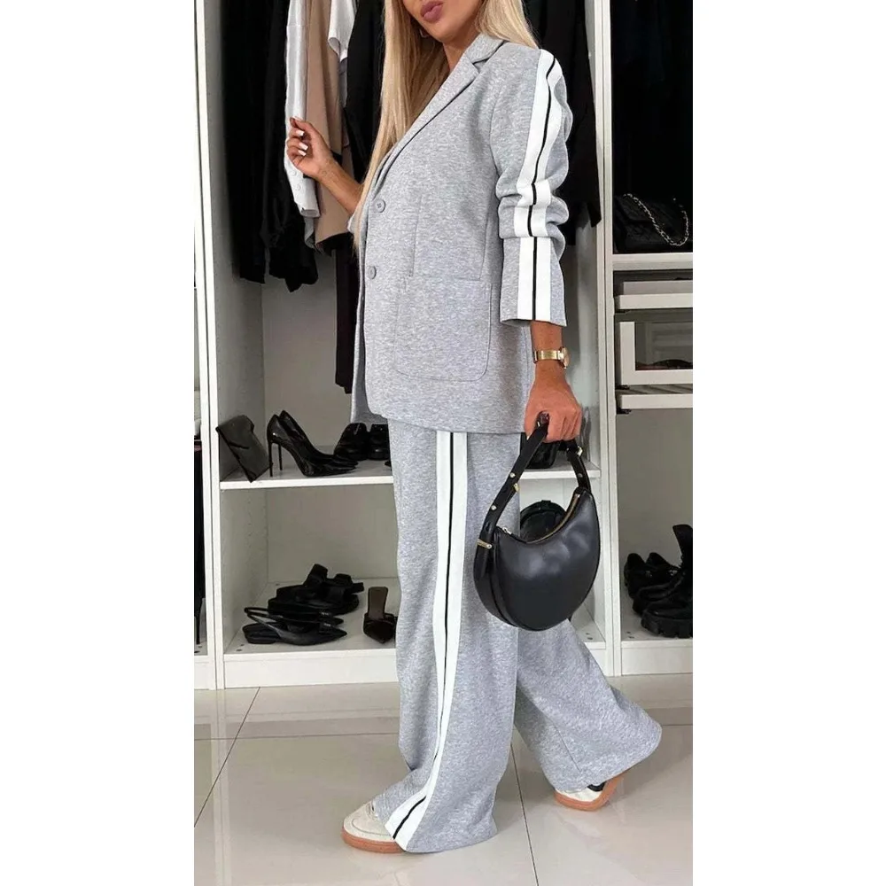 الخريف والشتاء جديد طويل الأكمام دعوى المرأة البدلة موضة القواد خياطة السراويل جيب مكتب الإناث السترة 2 قطعة مجموعة 2025 #2