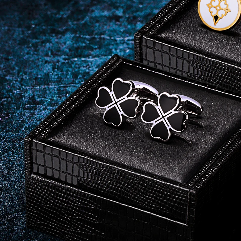 KFLK jewelry french shirt designer cufflinks for mens Brand Clover Cuffs links wedding Buttons Black High Quality guests