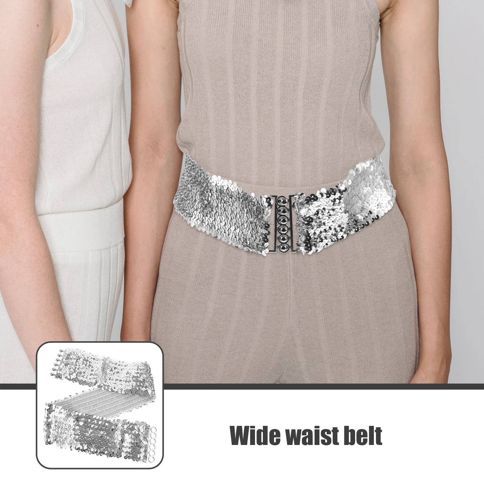 

Sequin Sparkly Waist For Stretch Women Wide Waist Elastic Belt For Women Belt Wide Elastic Vintage Silver Adjustable