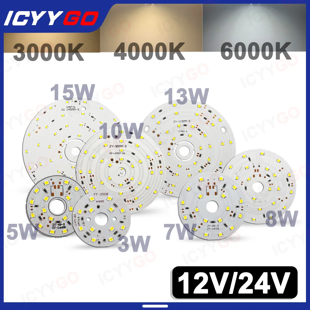 5 Pieces DC12V DC24V LED PCB Board 15W 13W 10W 8W 7W 5W 3W LED 4000K 3000K 6000K LLight Board Bulb Round Light Source