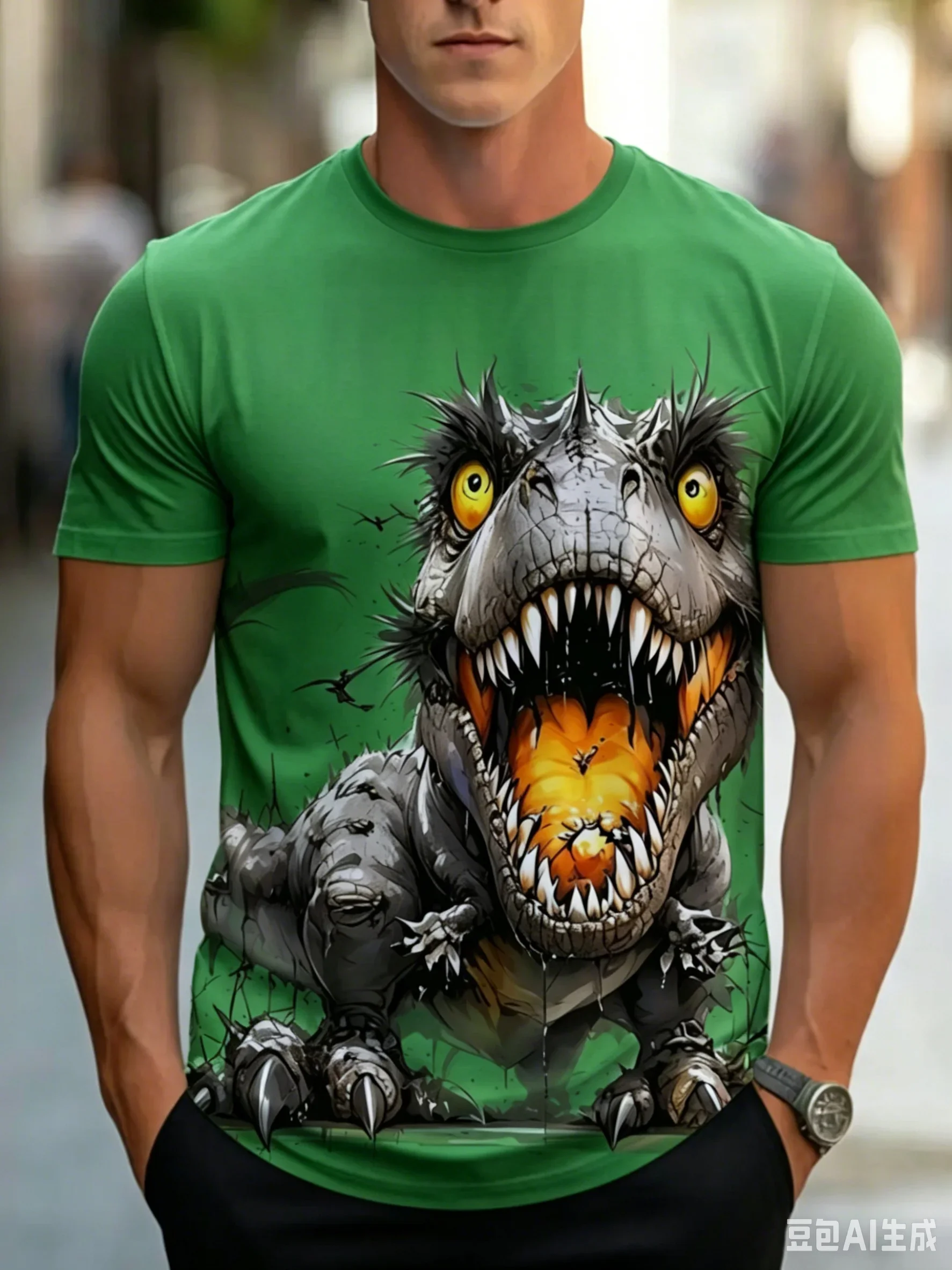 Fashion New Men's 3D T-Rex Dinosaur Print T Shirt Crew Neck Short Sleeve Jurassic Casual Streetwear Tee For Men Clothes