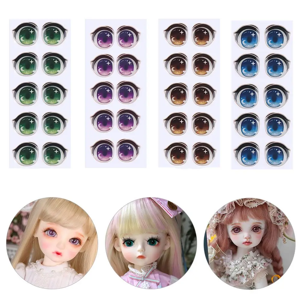 10Pairs Stars and moon Cute Cartoon Eyes Stickers Figurine Doll Face Organ Paster DIY Glass Eye Chips Paper Doll Accessories