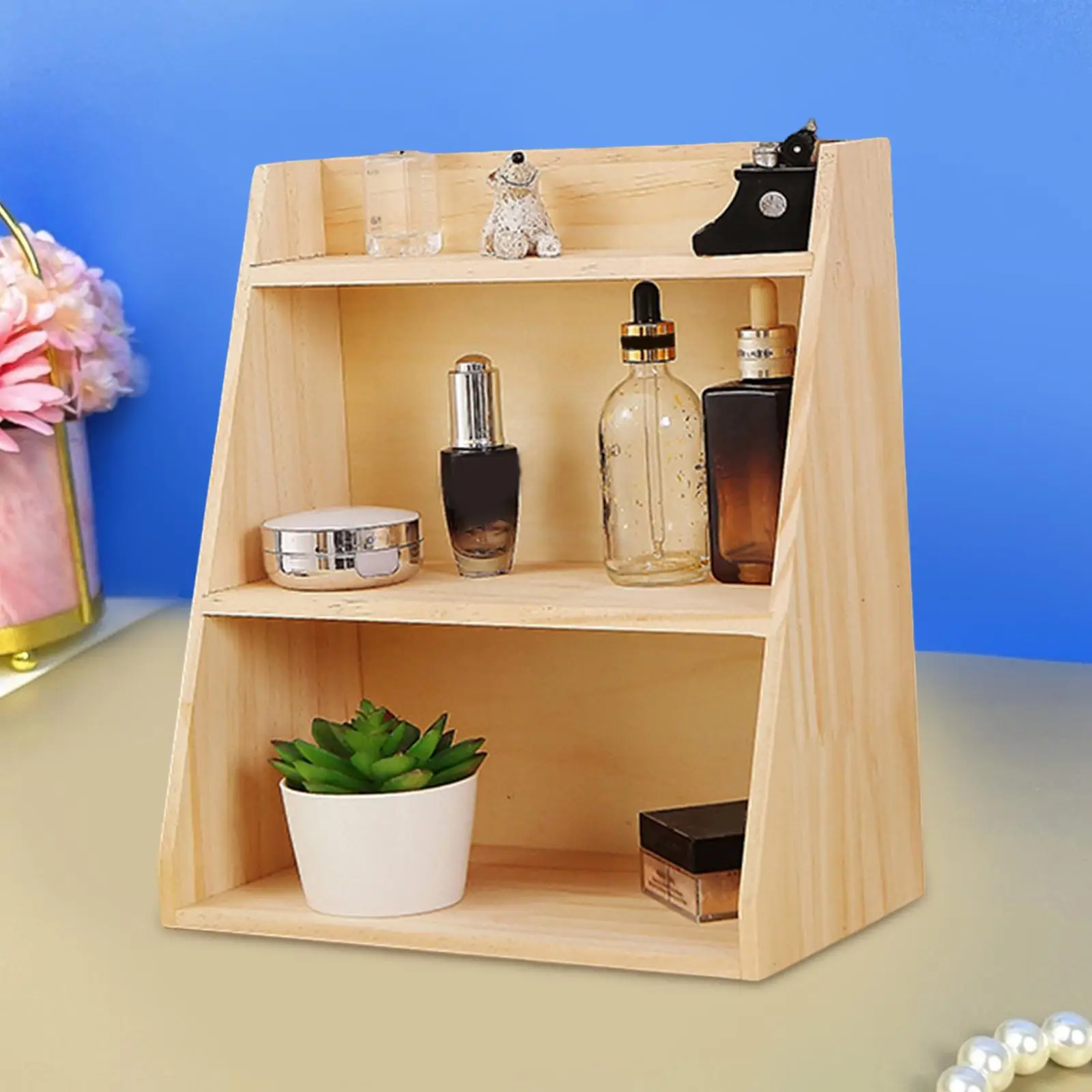 3 Tier Desk Organizer Wall Mounted Display Rack Wood Shelves Desk Wooden Storage Box for Office Tabletop Home Countertop Dresser