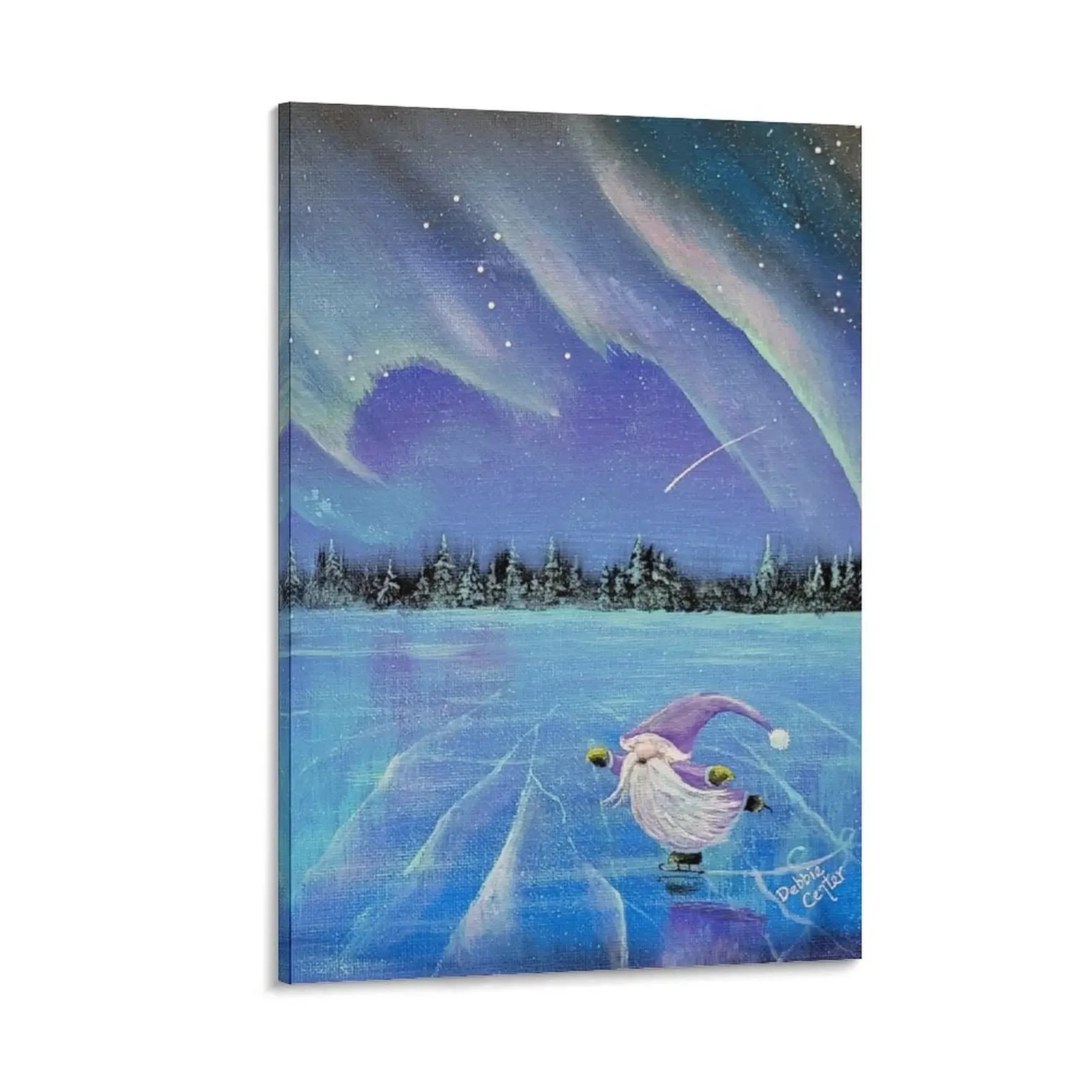 

Gnome Skating under Aurora Canvas Painting aesthetic room decoration wall decoration paintings wall decoration painting