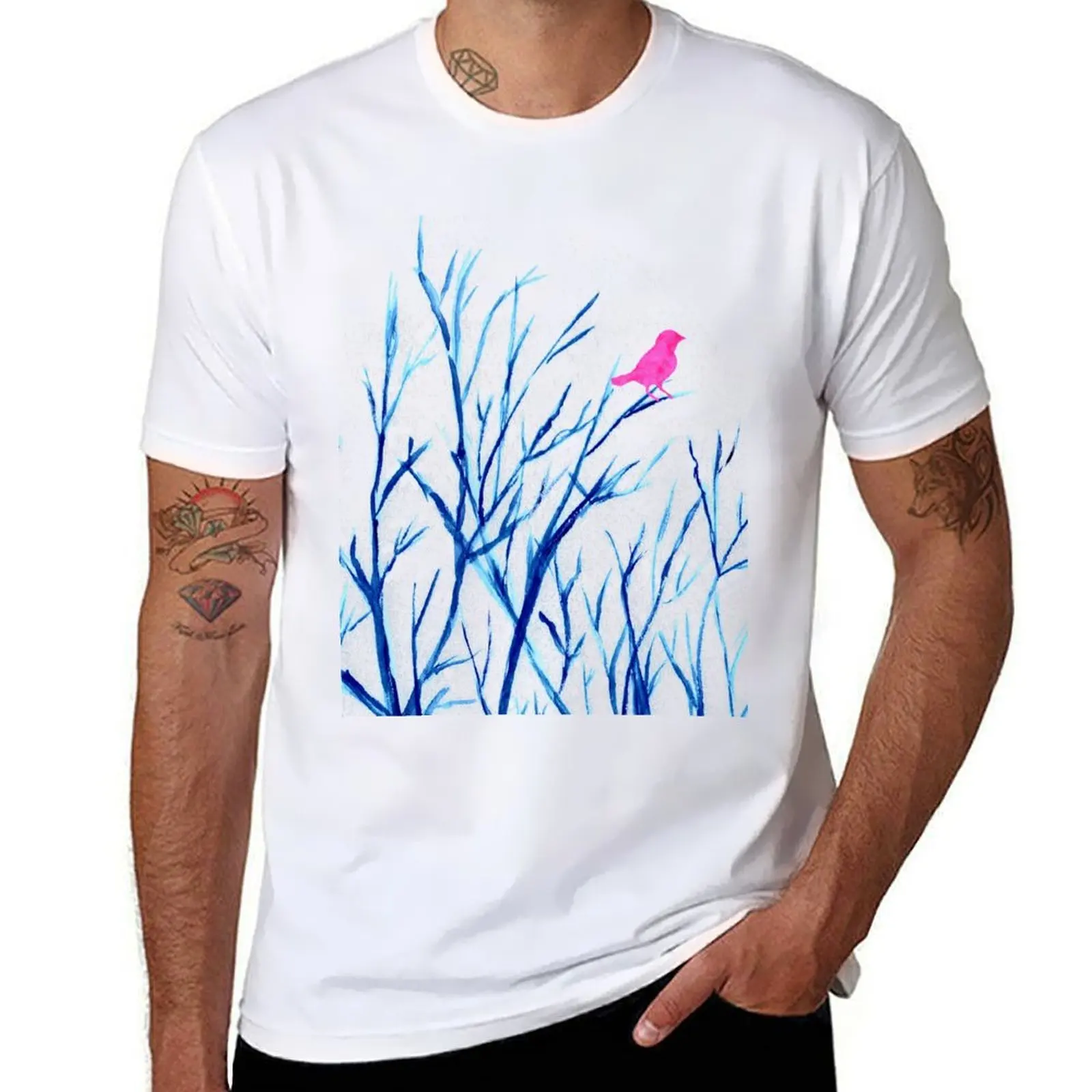 

Perching bird on winter tree had painted watercolor T-Shirt anime t shirts for man man t shirt luxury T-Shirt