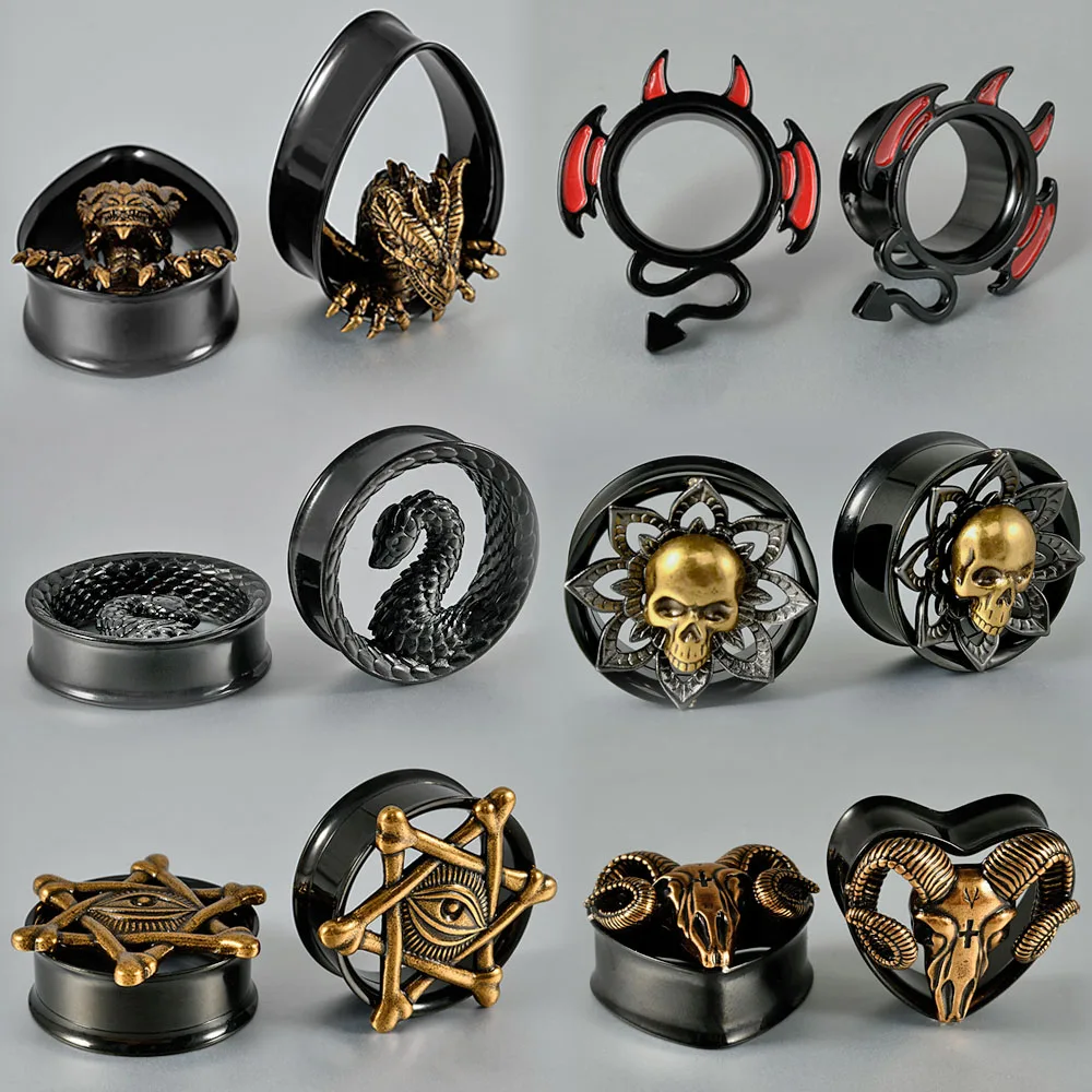 1PC Stainles Steel Snake/Skull Ear Gauges Ear Tunnel Plugs Expanders Double Flared Earrings Plugs Piercing Body Jewelry