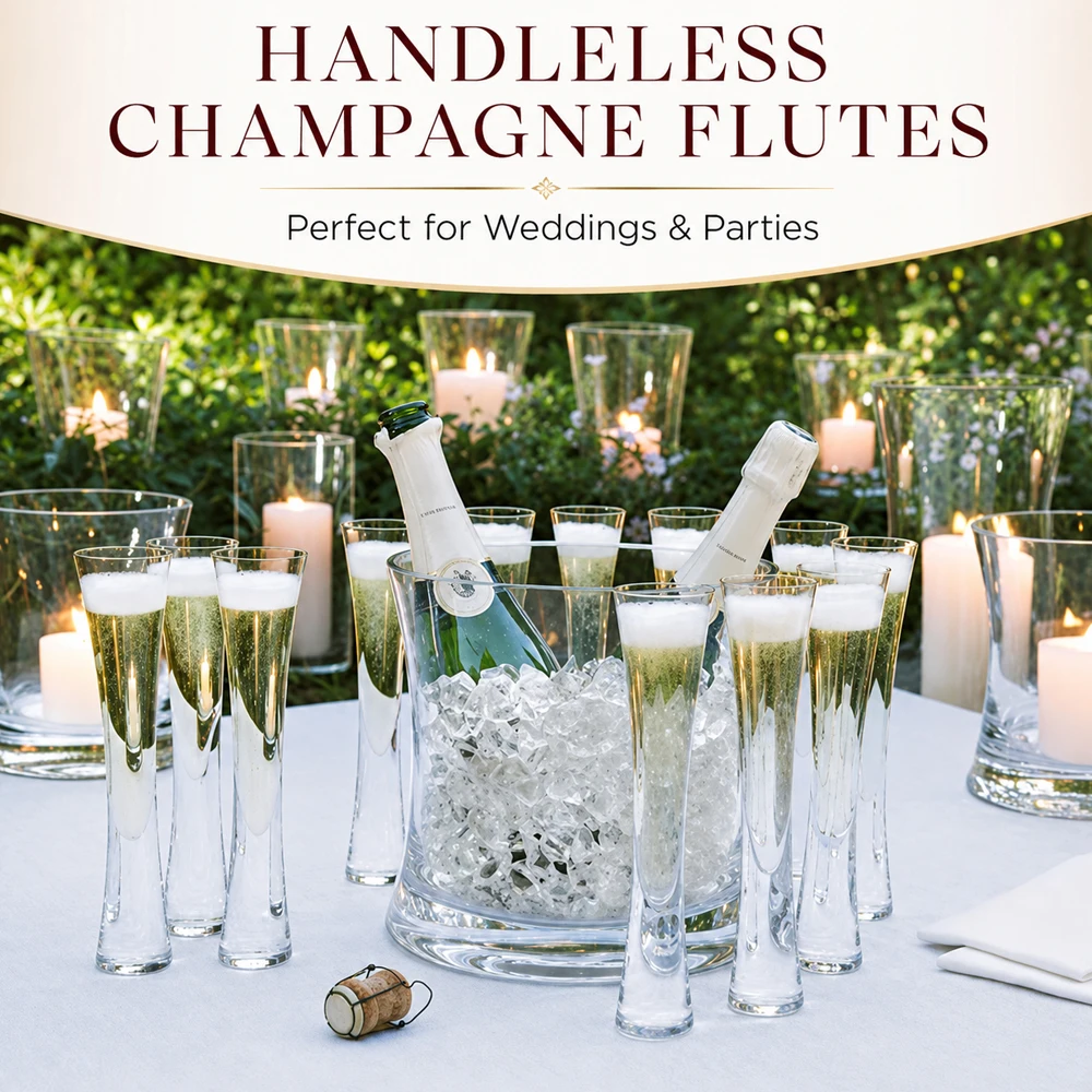 Handleless Champagne Glasses Glitter Flutes Clear Cups Bubble Wine Tulip Cocktail For Bar Party Gift Wedding Bubbly Wine Glasses