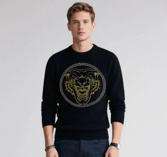 

Brand Rhinestone Sweater Men Clothing Autumn Winter Warm Jumper Sweaters Pure Color Knitwear Pullover Men