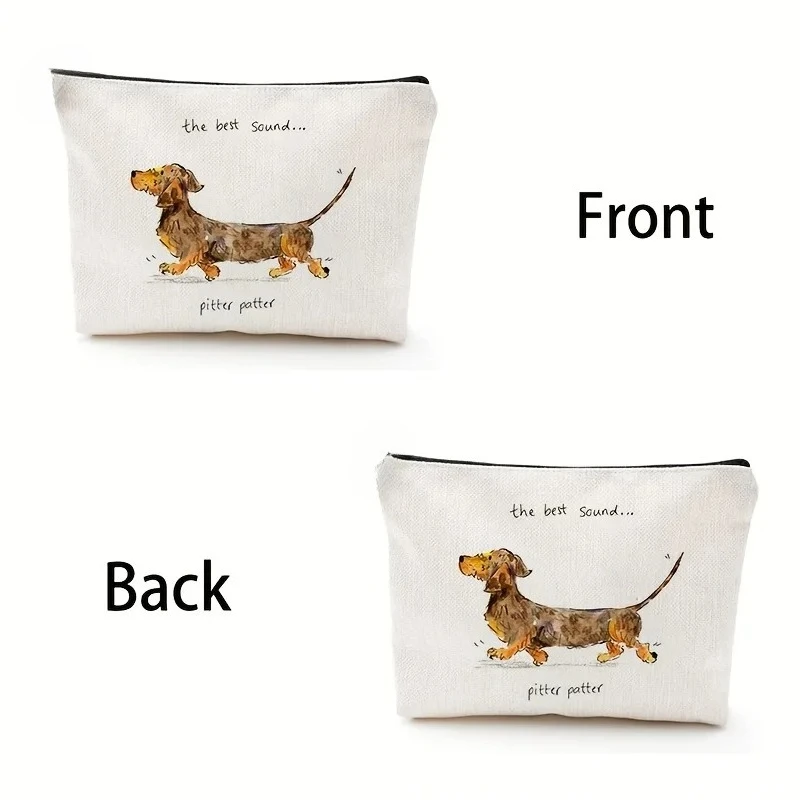 A Cartoon Dachshund Patterned Cosmetic Bag - Multifunctional Large Capacity Portable Makeup Bag, Perfect Travel Zipper Pouch