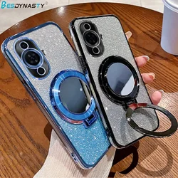 Magnetic Mirror Holder Plating Glitter Phone Case For Huawei Nova 12 11 10 9 8 7 Pro 6 5 7i 9Z 5T 10SE 9SE 8SE 7SE 6SE Y70 Cover