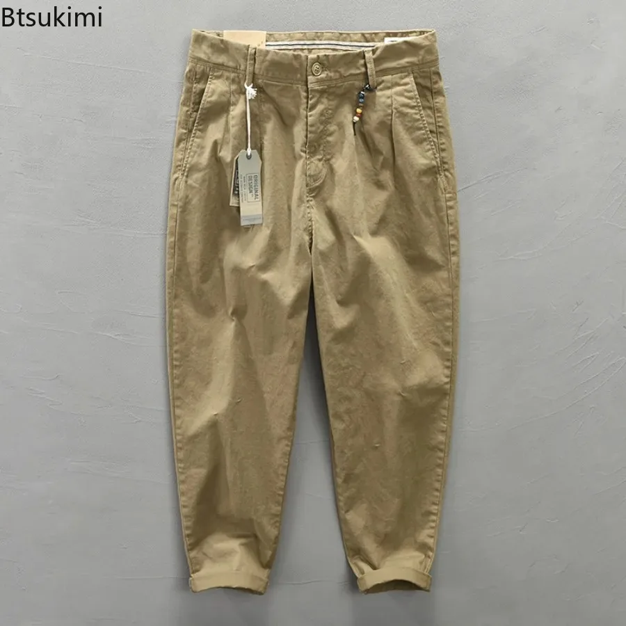 

2024 Men's Fashion Harajuku Loose Pure Cotton Casual Pants Trend Handsome Cargo Pants Men Simple All-match Trousers High Quality