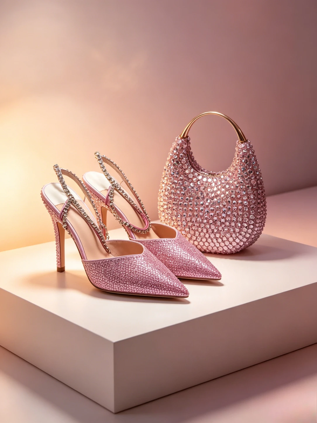 Pointed Thin Heel Crystal Pumps Women Matching Dinner Bag Full Set Runway High Heels Fashion Shoes Party Evening Banquet Combo