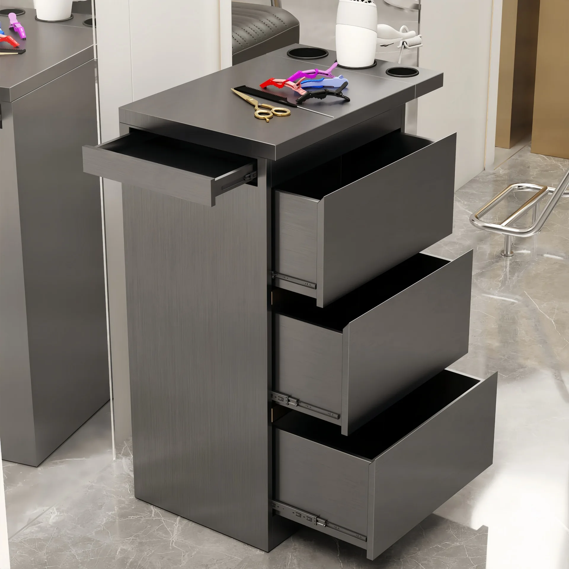 Stainless steel barber shop tool cabinet  special tool table storage locker with drawer cart
