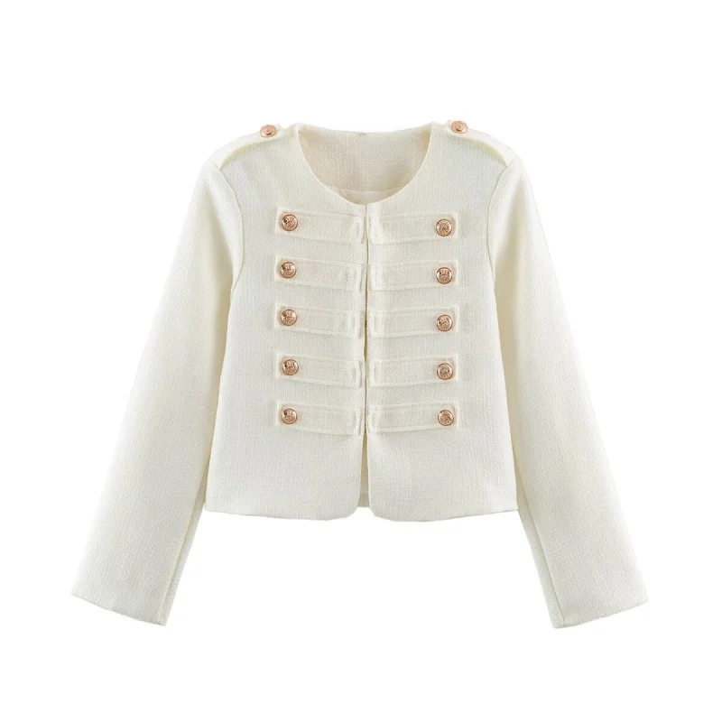 Women's O-neck Long Sleeve Short Jacket Casual Autumn Winter Outerwear Fashion Chic Covered Buttons Coat Female Elegant 2026 New