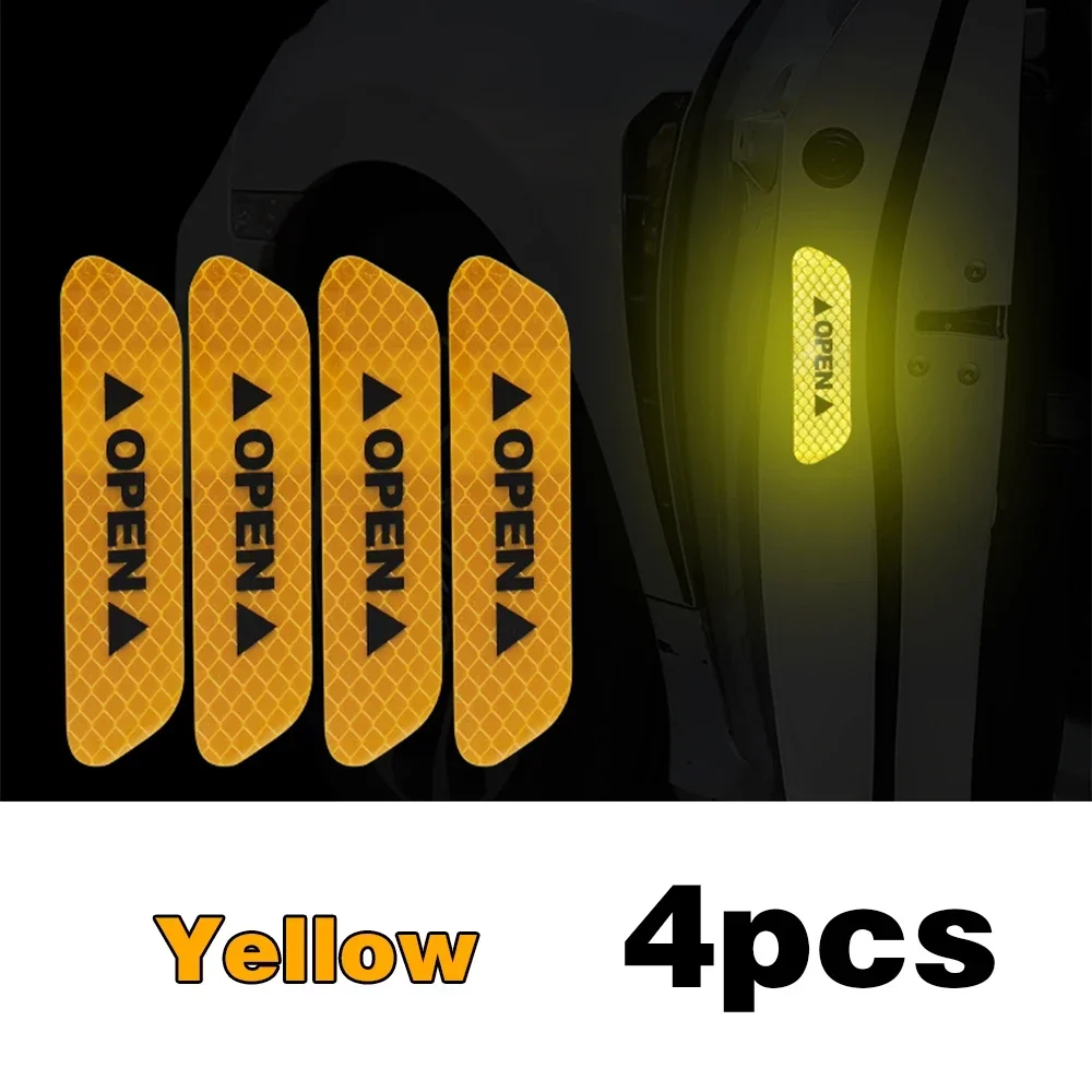 4PCS Car Safety Door Opening Warning Sticker Wear-resistant and Durable Reflective Sticker Car Exterior Protective Accessories