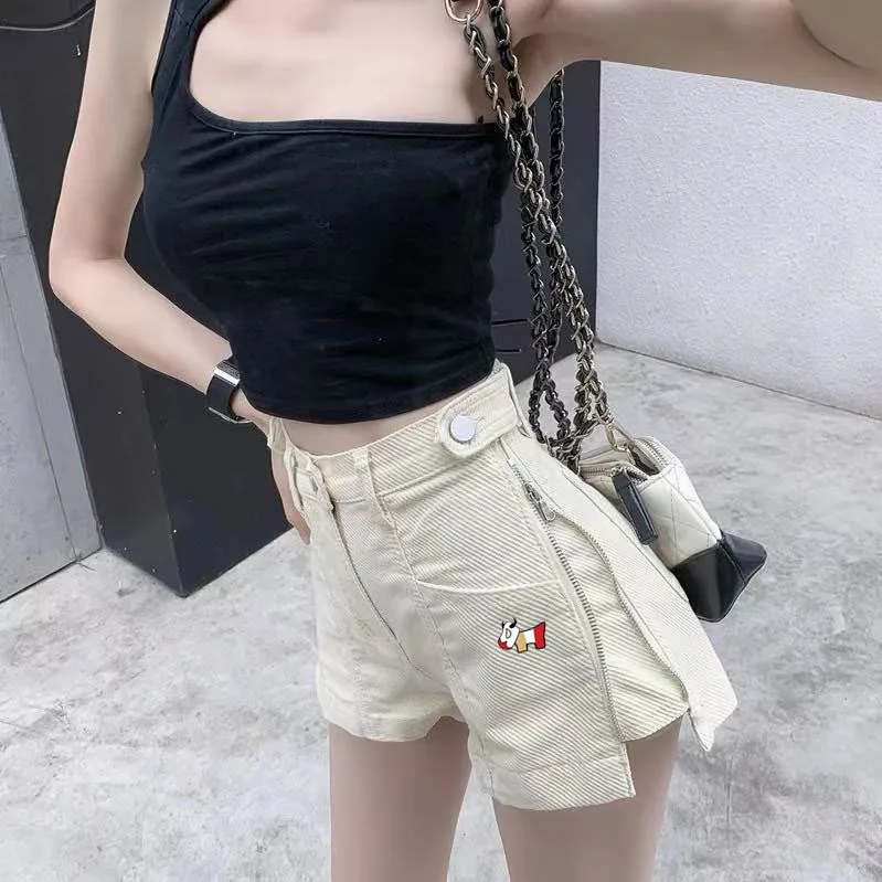 

2025 Women's Golf Shorts Summer New Style Side Zipper Loose Wide Legs Look Thin High Waist Cowboy A-line Shorts