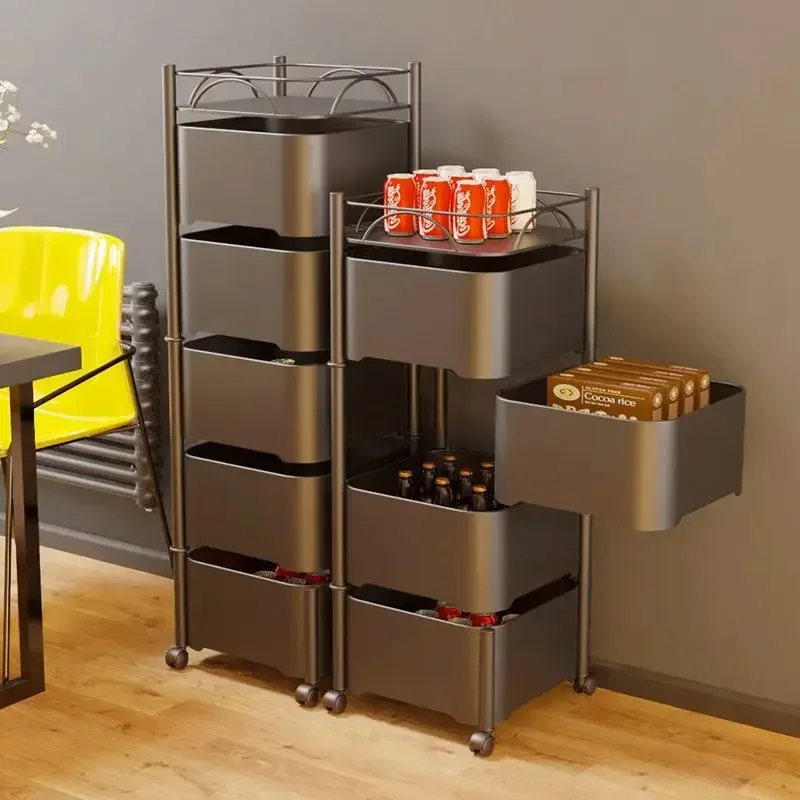 Rotatable Kitchen Living Room Cart Furniture Storage Shelf Side Table Storage Rack Trolley Rolling Storage Cart with Drawers