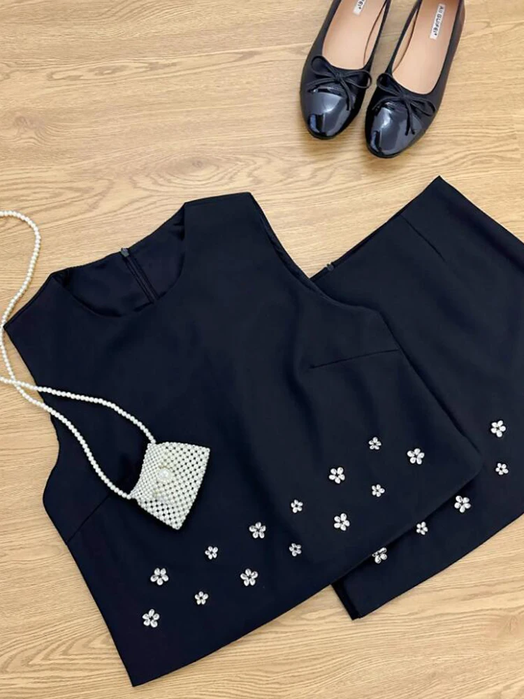 2024 Summer Korean Elegant Fashion OL 2 Piece Set Women Crop Top + Skirt Suits Small Fragrance Two Piece Outfit Conjuntos Cortos