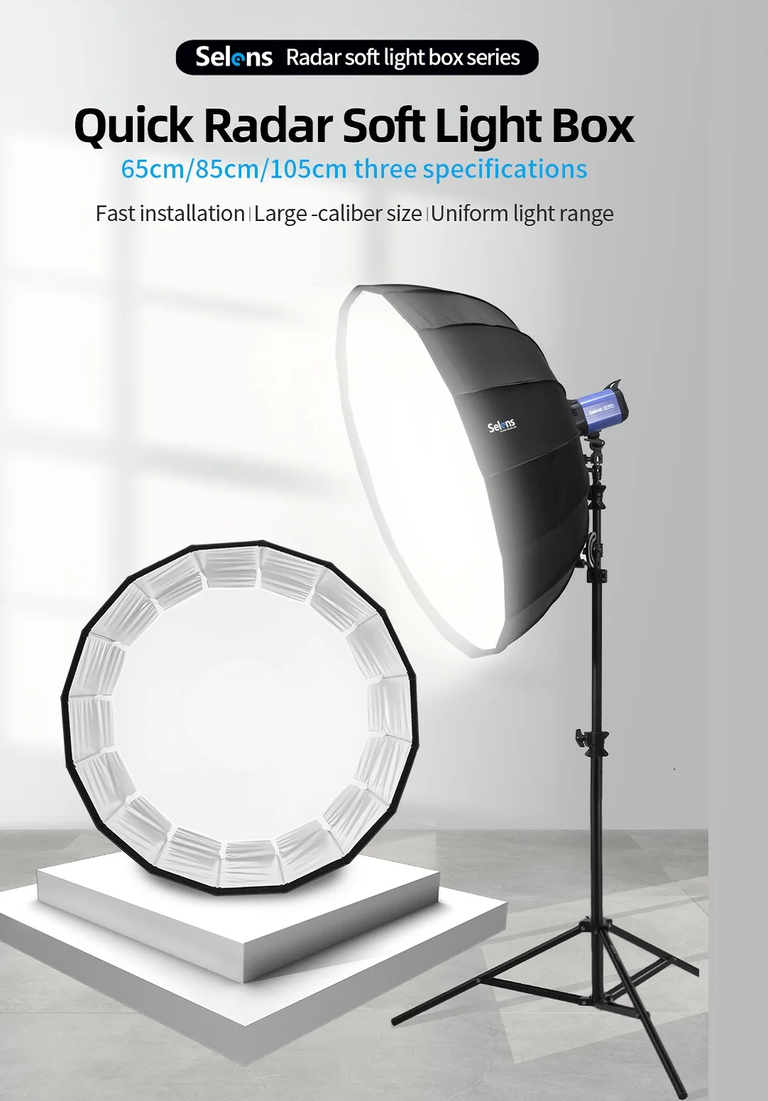 Selens 105cm 16 Rods Beauty Dish Umbrella Softbox Quick Folding Portable with Bowens Mount Speedring Soft Box for Portrait Flash