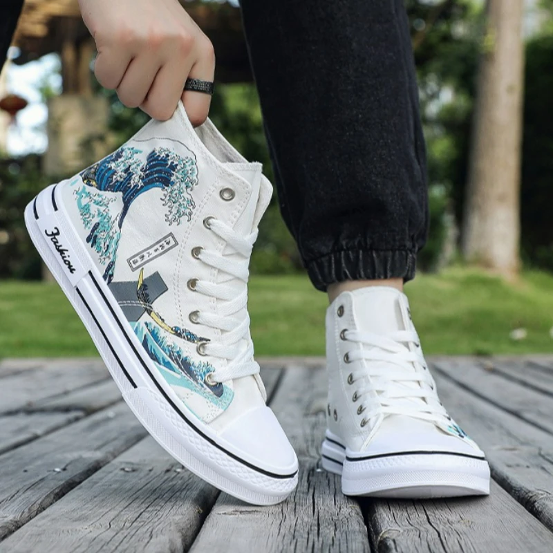 Men Shoes High-Top Canvas Shoes 2026 Fashion Breathable Flat Male Sneakers Outdoor Non-slip Running Shoe Lace-up Platform Shoes - view 6