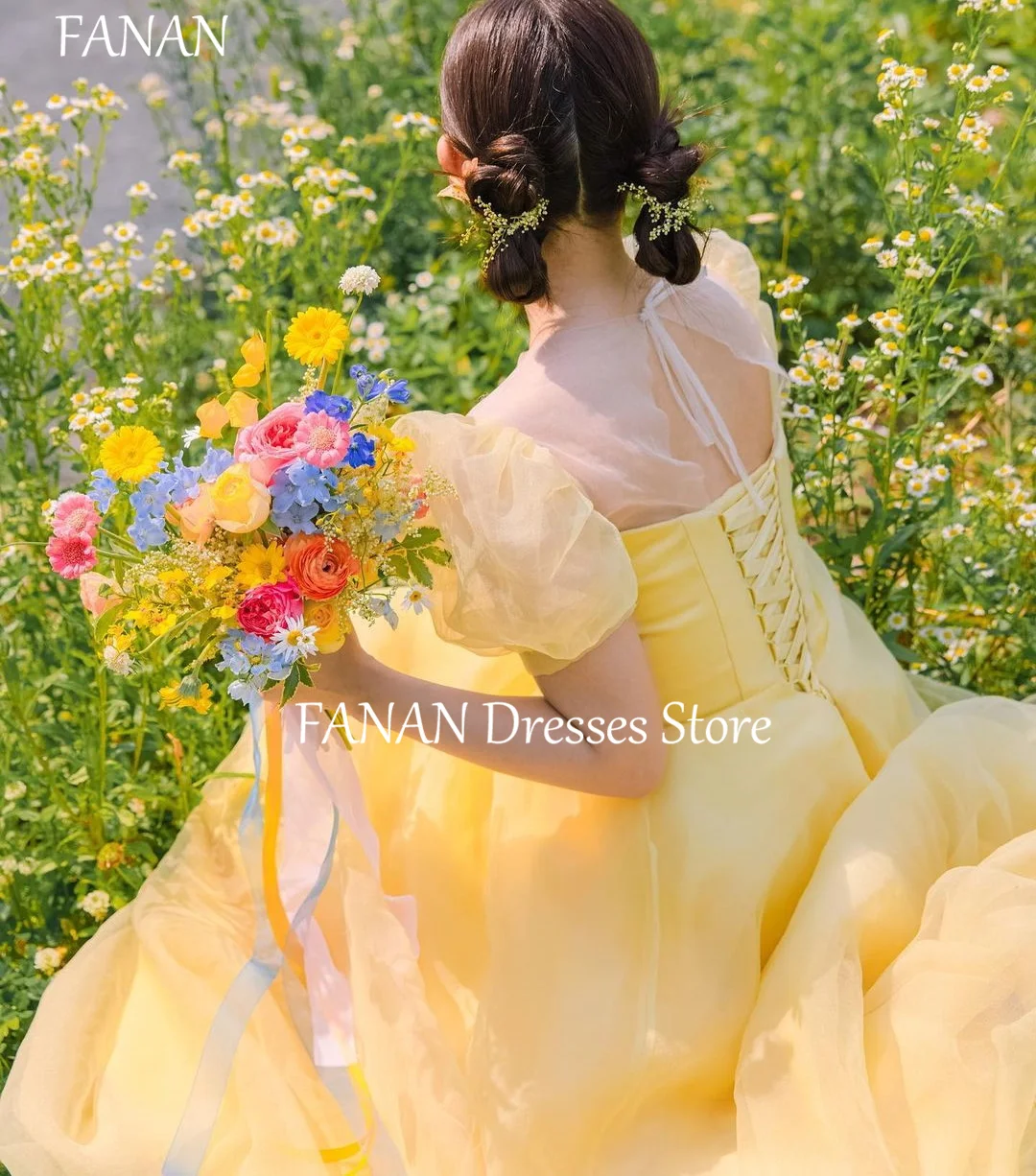 FANAN Organza Evening Party Dresses Korea Princess Square Collar Customized Wedding Women Formal Gowns Event Prom Gowns