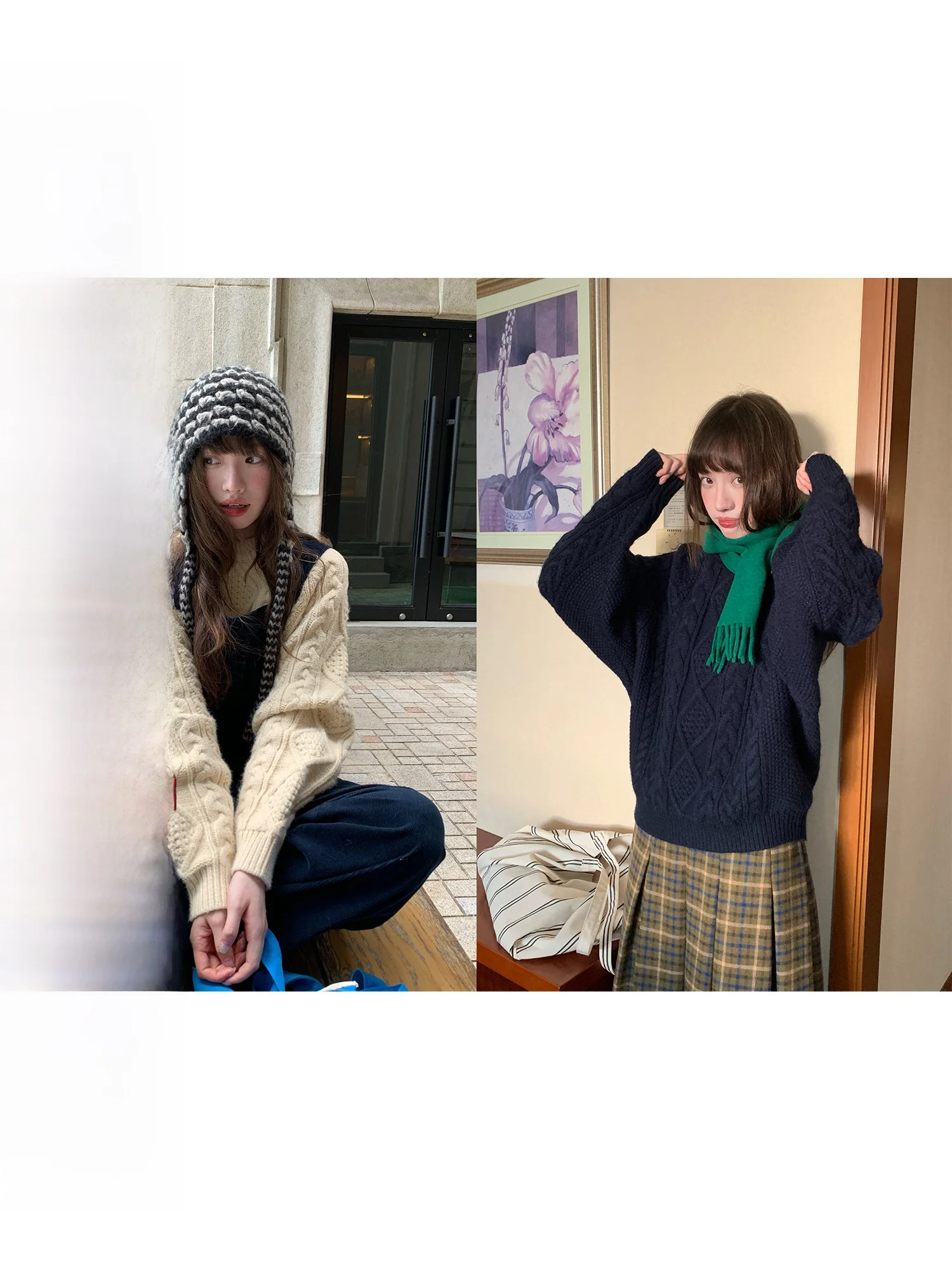 

RAINY Nordic свободный вязаный свитер женский осенне-зимний круглый Ne Heavy Work витой мягкий текстурный топ Sweet Sle