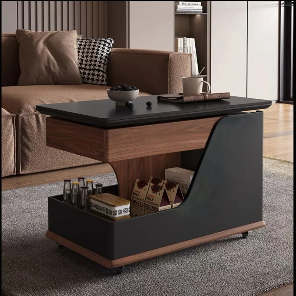 *Modern Luxury Adjustable Height Coffee Table Stylish Look-Movable Design Built-in Storage Eco-Friendly Living Room Furniture