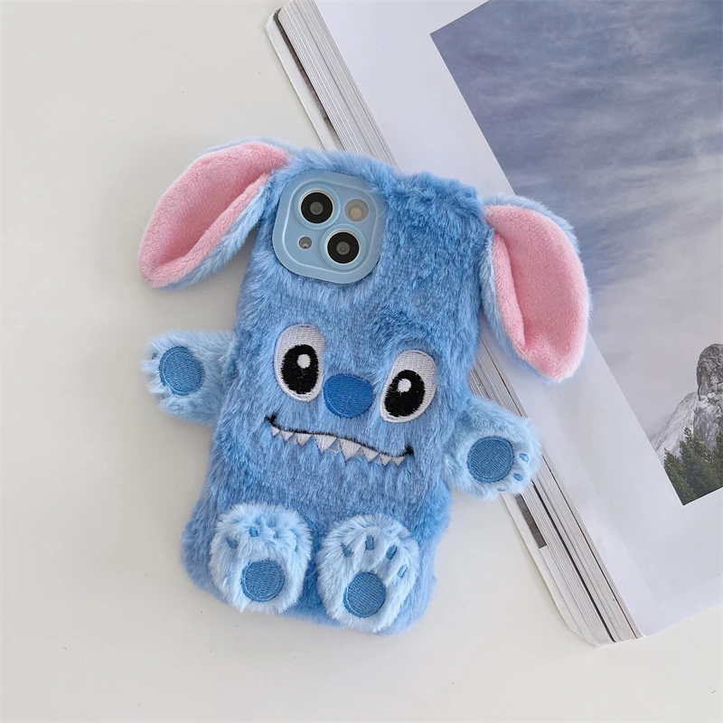 Soft Stitch Plush Phone Case For Samsung Galaxy A70 A50 A30 A20 A10 A05s A04e A03 A02 A01 Cute 3D Cartoon Furry Warm Fur Cover