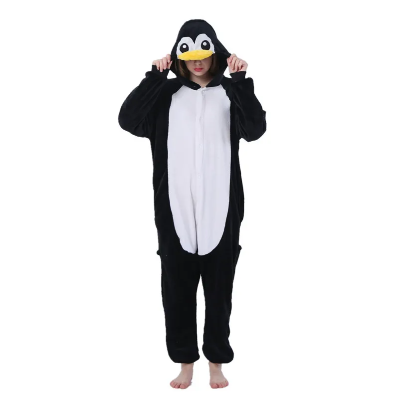 Women’s Cute Penguin Jumpsuit Bottom Zipper Nightgown Supersoft Thick Pajamas Flannel Warm Loungewear Sleepwear Outfit for Women