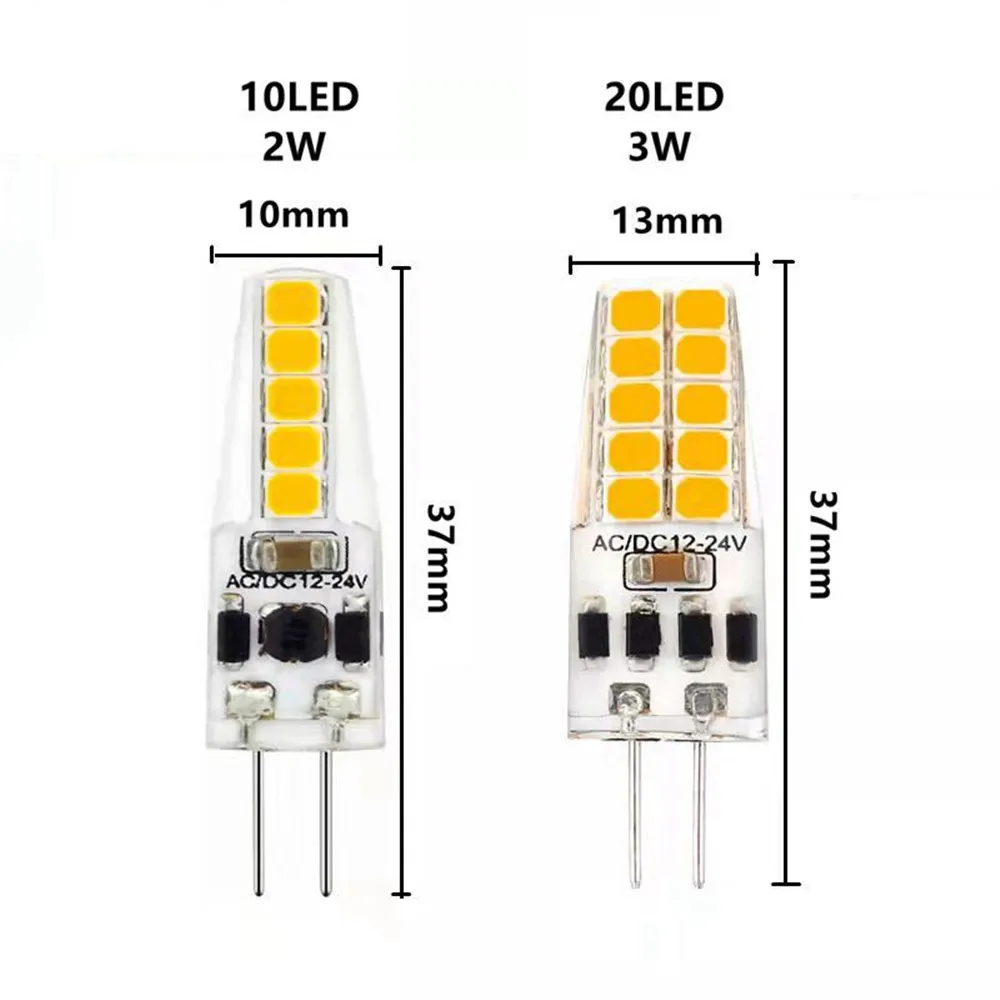 10pcs Dimmable G4 GY6.35 Led Bulb AC/DC12-24V 2W 10leds 3W 20LED Energy Saving Silicone Light 360 Degrees Replace Halogen Lamp
